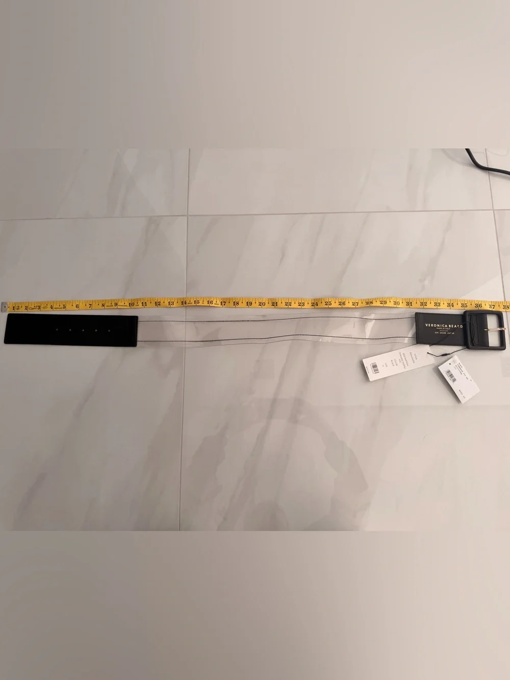 Veronica Beard Black Wide Leather Waist Belt with Square Buckle